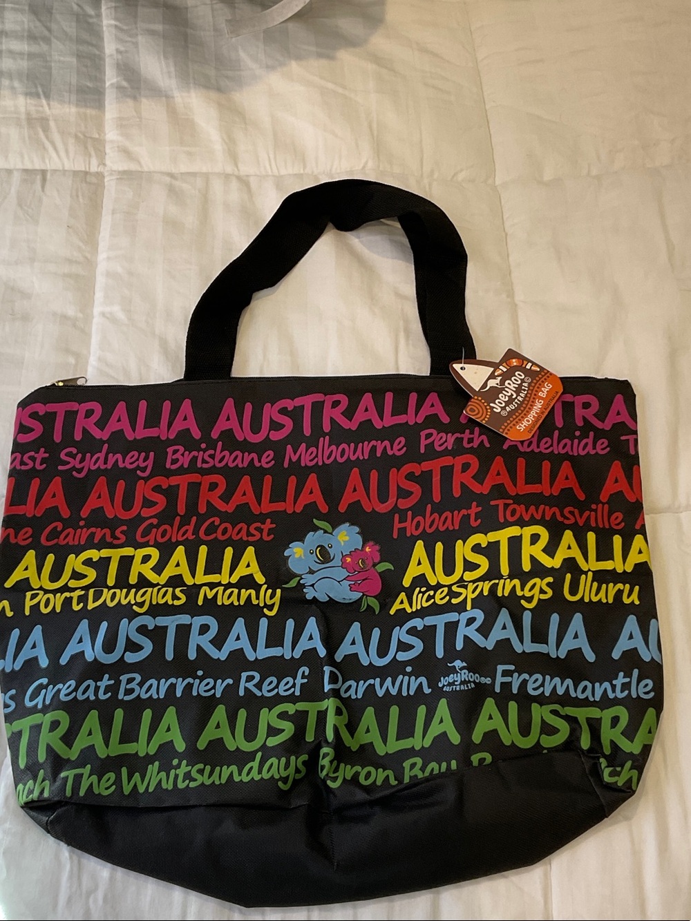 Australia NWT Graphic Tote Bag with Koala Print - Black Multi
